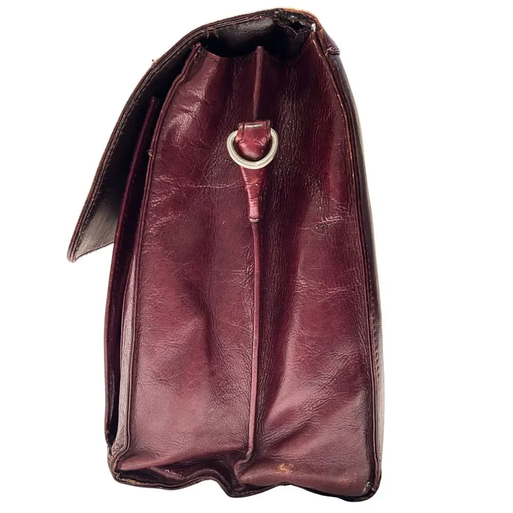 Kenneth Cole New York Leather Briefcase Messenger Bag Burgundy Laptop AS-IS